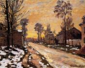 克劳德 莫奈 : Road at Louveciennes, Melting Snow, Sunset